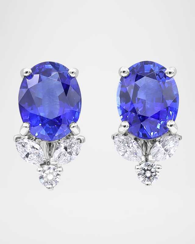 Platinum Diamond and Blue Sapphire Stud Earrings